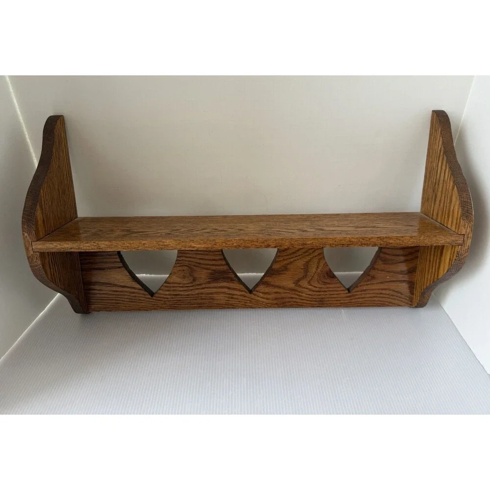 VTG Wood Wall Shelf Heart Cut Out Trinket Display 21” Handmade Cottage Farmhouse
